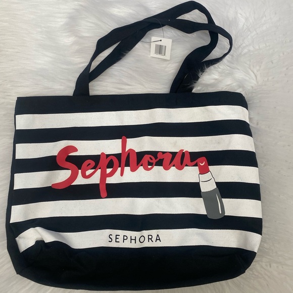 Sephora Striped Tote with Red Accent - Picture 1 of 3